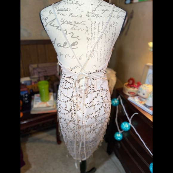 NWOT Nude colored sequins covers dress. Beautiful. The sequins dangle throughout - Picture 9 of 10